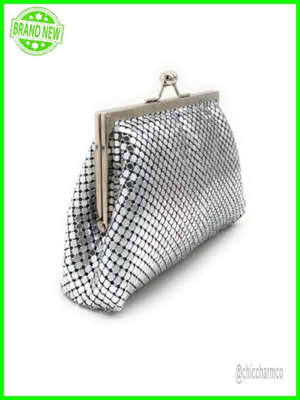 Mini Metal Mesh Evening Bag Kiss Lock Chain Strap Clutch